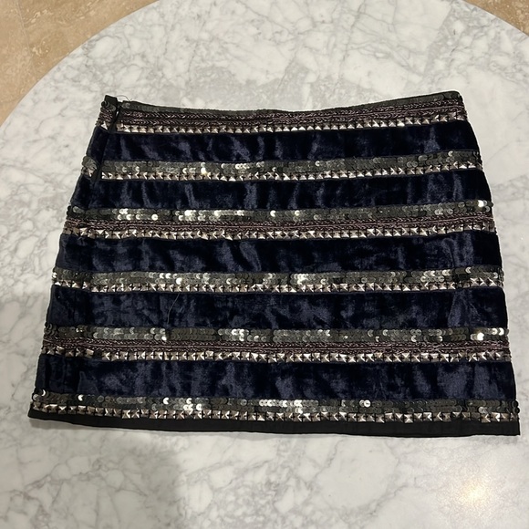 Gryphon. Blue Velvet, Sequin, and Studs. Mini Skirt.  S - Picture 3 of 8